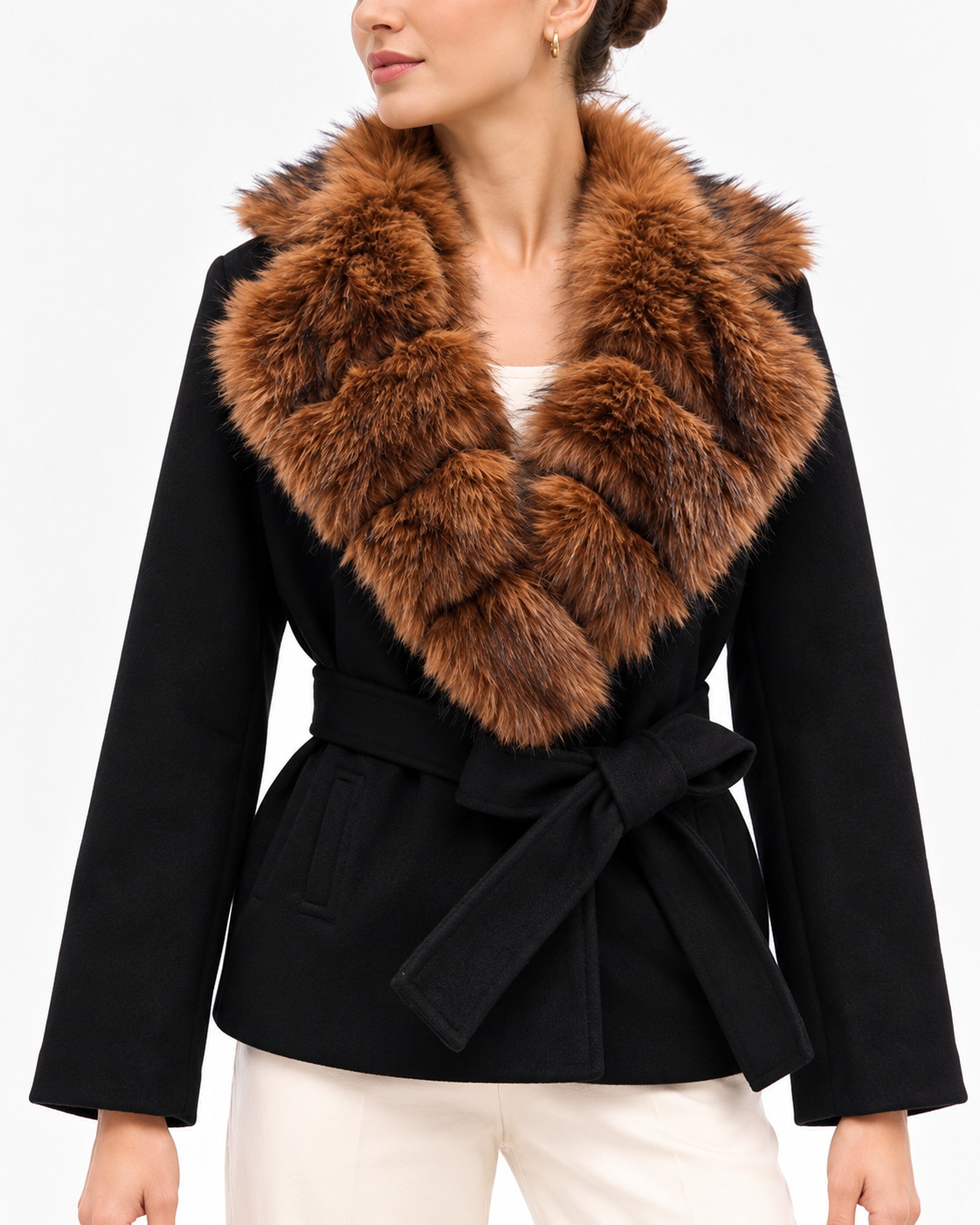 The St. Regis Black Wrap Jacket | Faux Fur Collar Coat