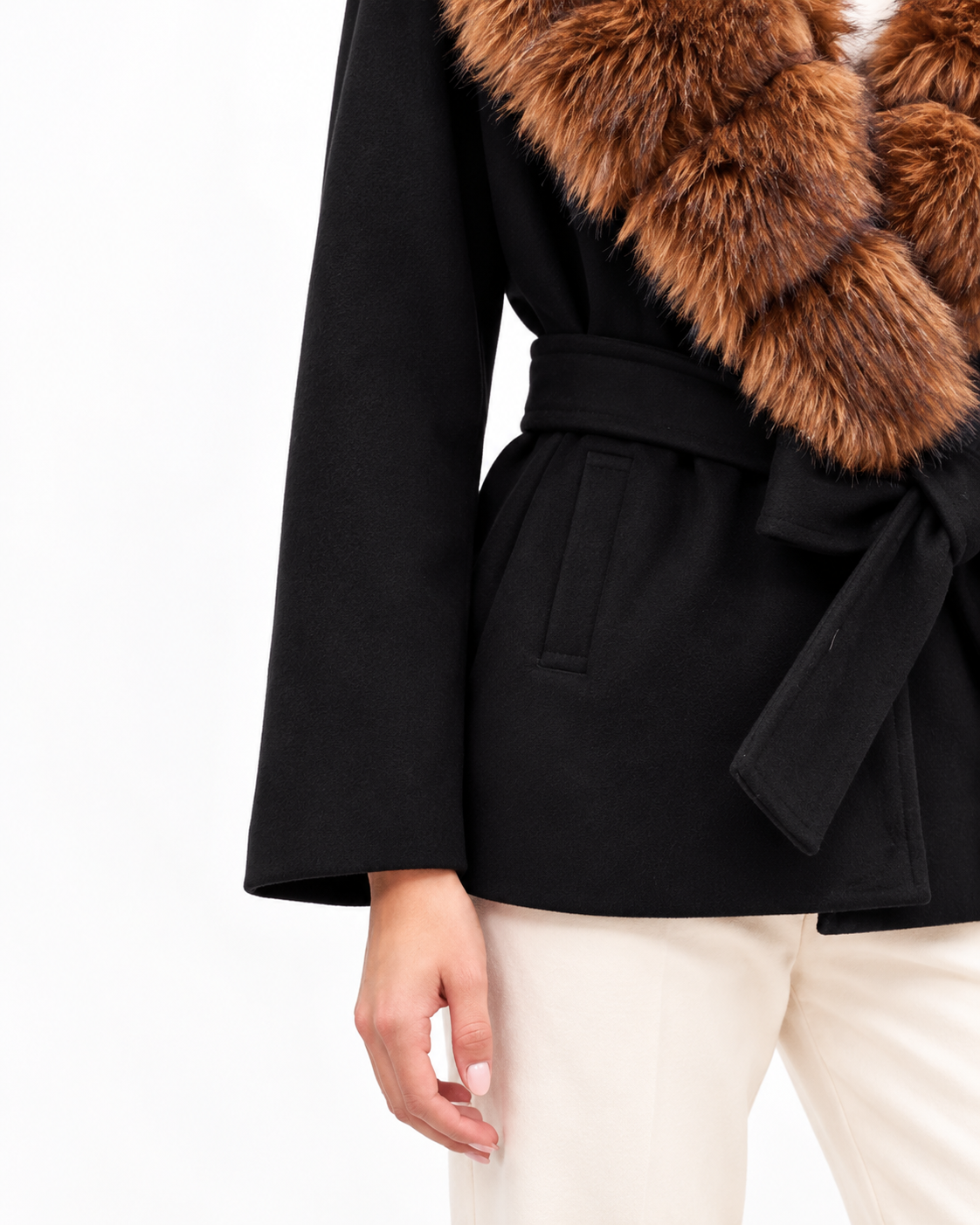 The St. Regis Black Wrap Jacket | Faux Fur Collar Coat