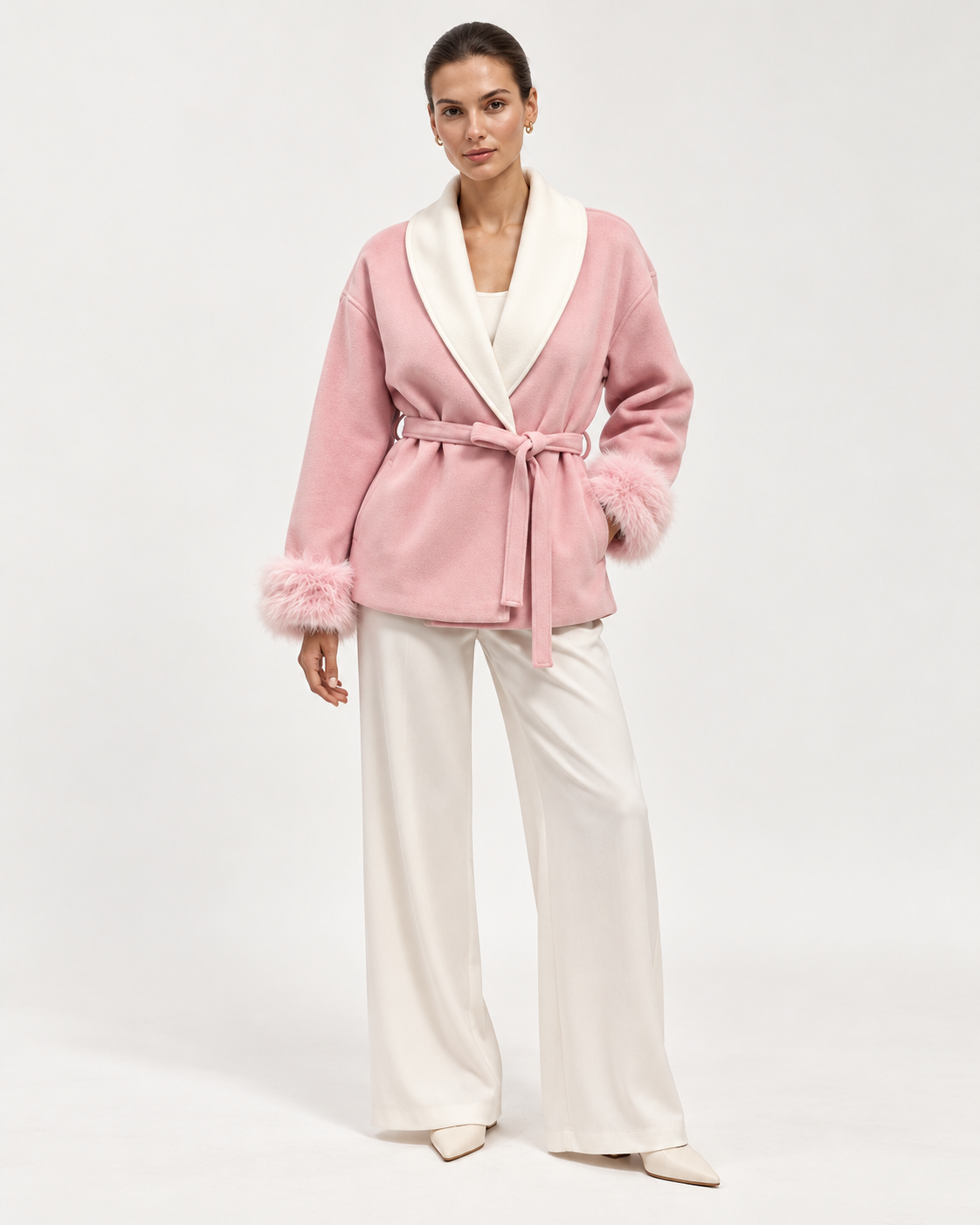 The Carlyle Blush Wrap Jacket | Faux Fur Cuff Coat