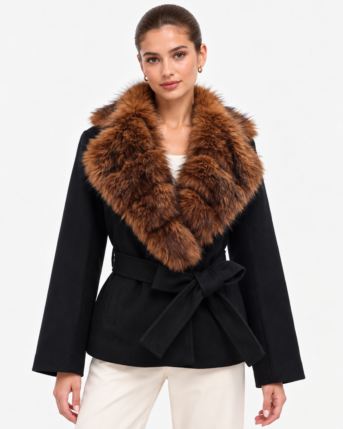The St. Regis Black Wrap Jacket | Faux Fur Collar Coat