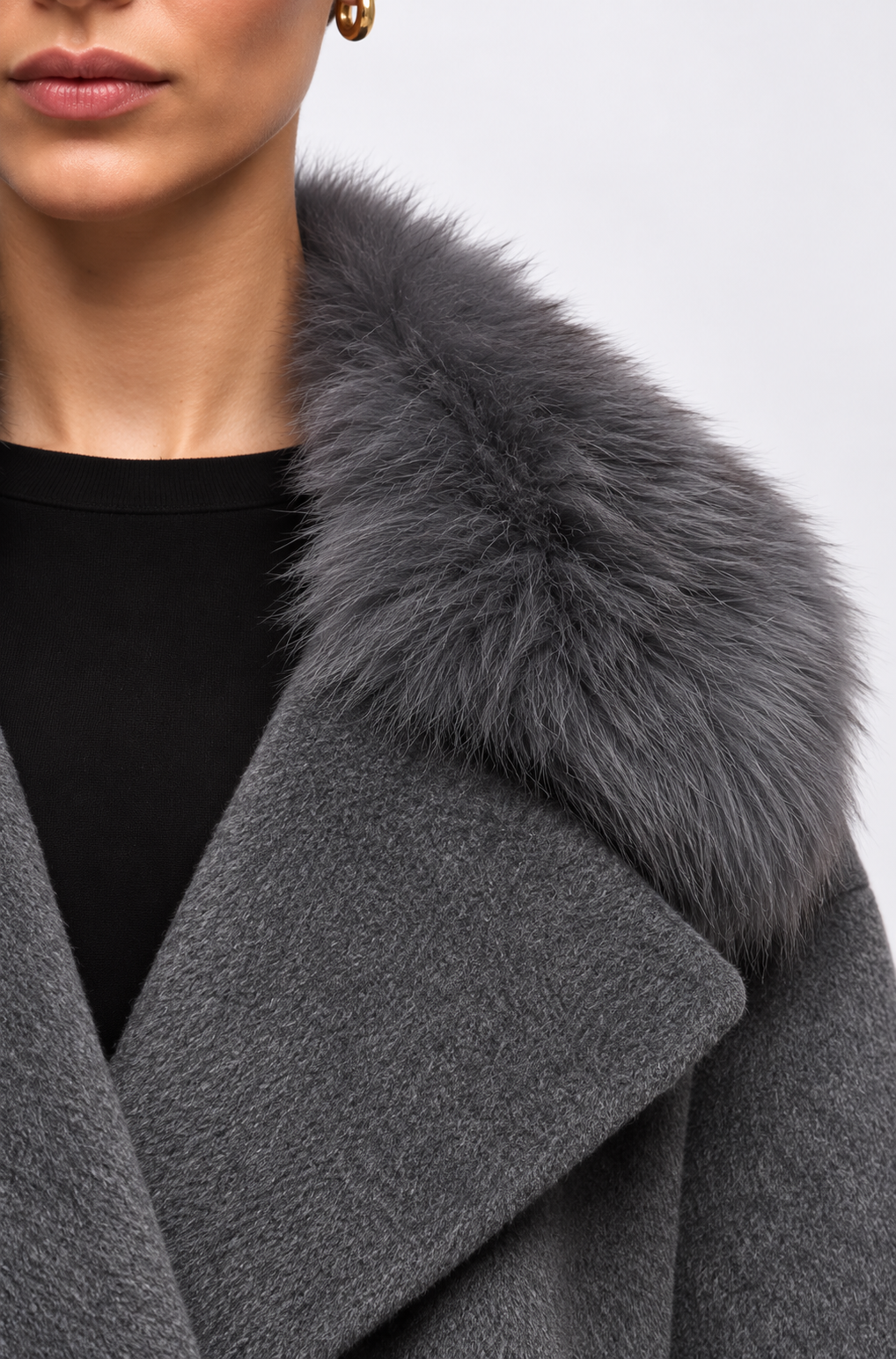 The Plaza Charcoal Short Coat | Faux Fur Collar & Cuffs