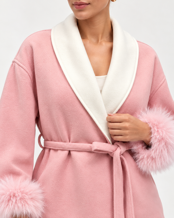 The Carlyle Blush Wrap Jacket | Faux Fur Cuff Coat