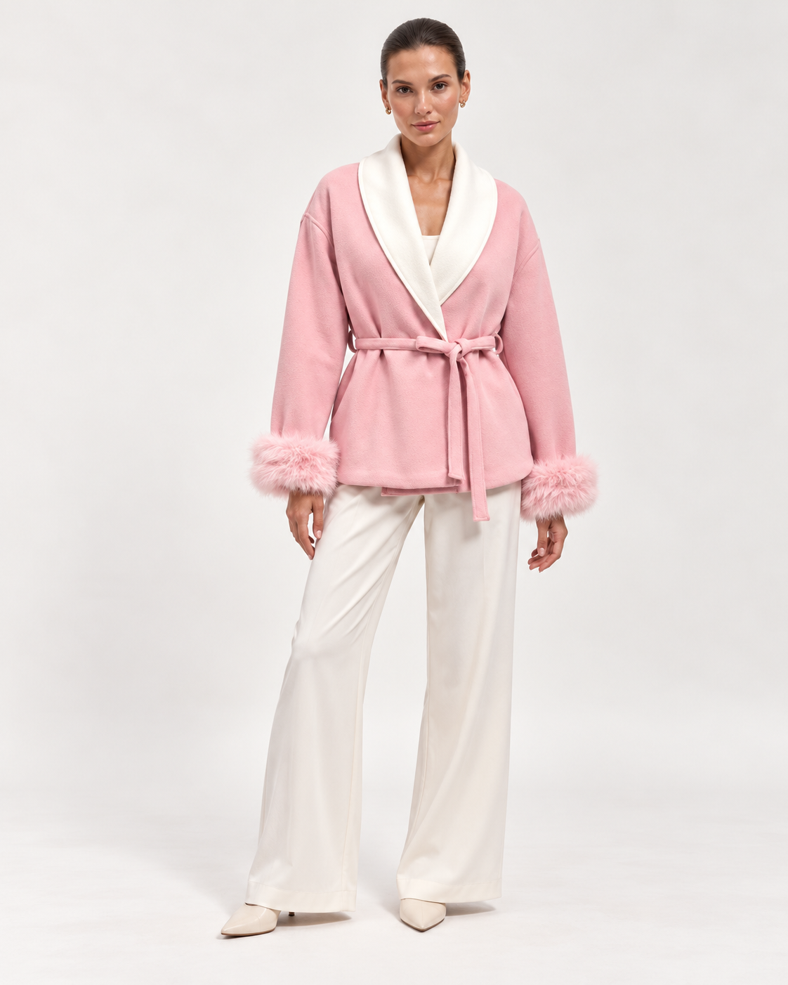 The Carlyle Blush Wrap Jacket | Faux Fur Cuff Coat