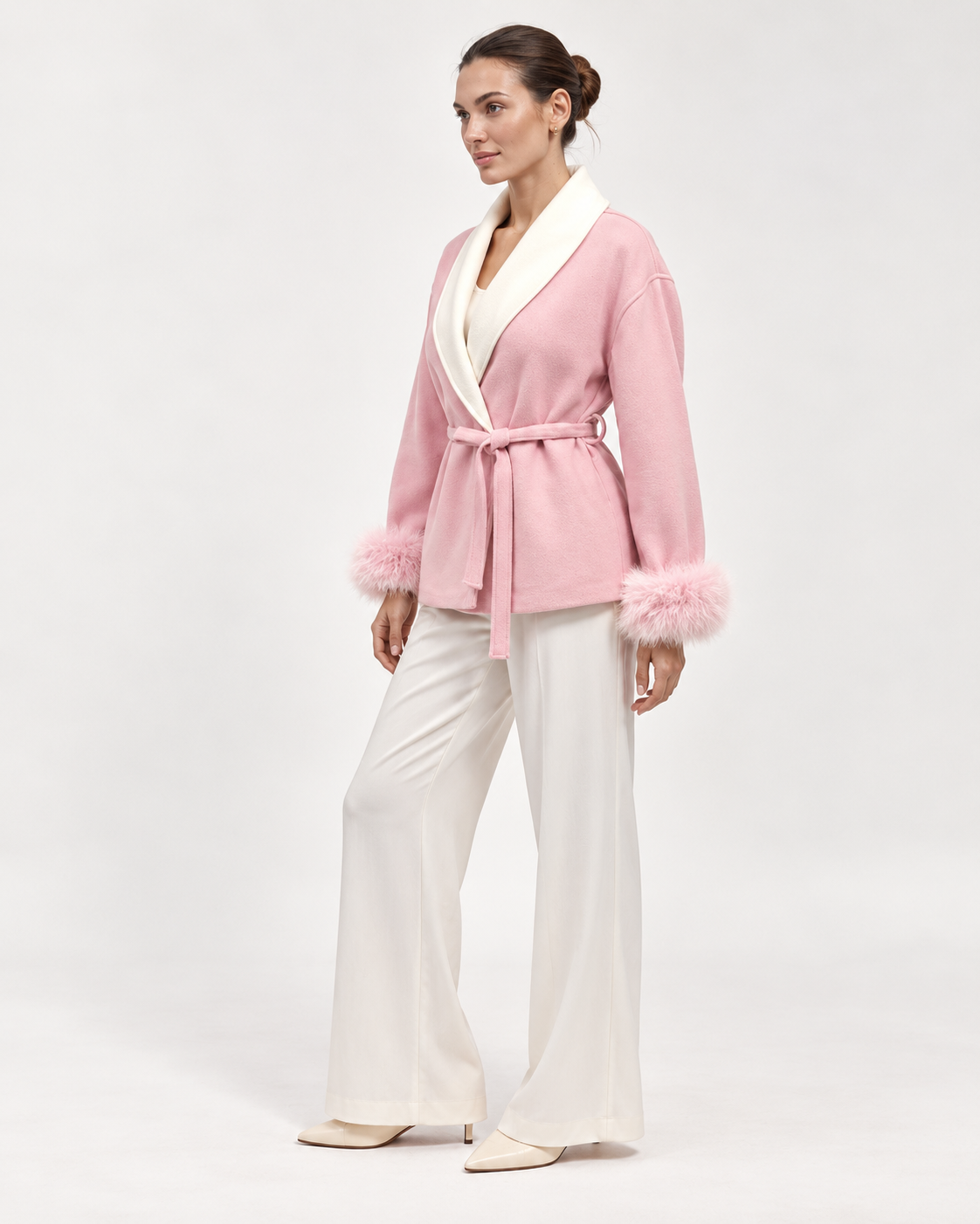 The Carlyle Blush Wrap Jacket | Faux Fur Cuff Coat