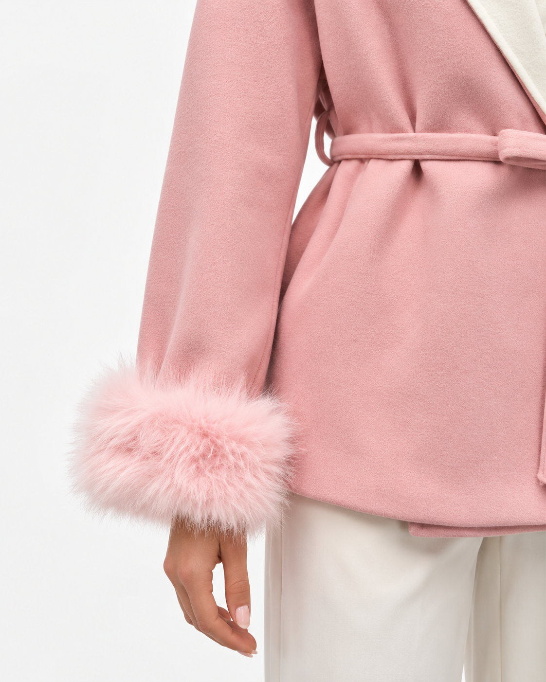 The Carlyle Blush Wrap Jacket | Faux Fur Cuff Coat