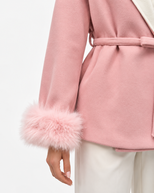 The Carlyle Blush Wrap Jacket | Faux Fur Cuff Coat