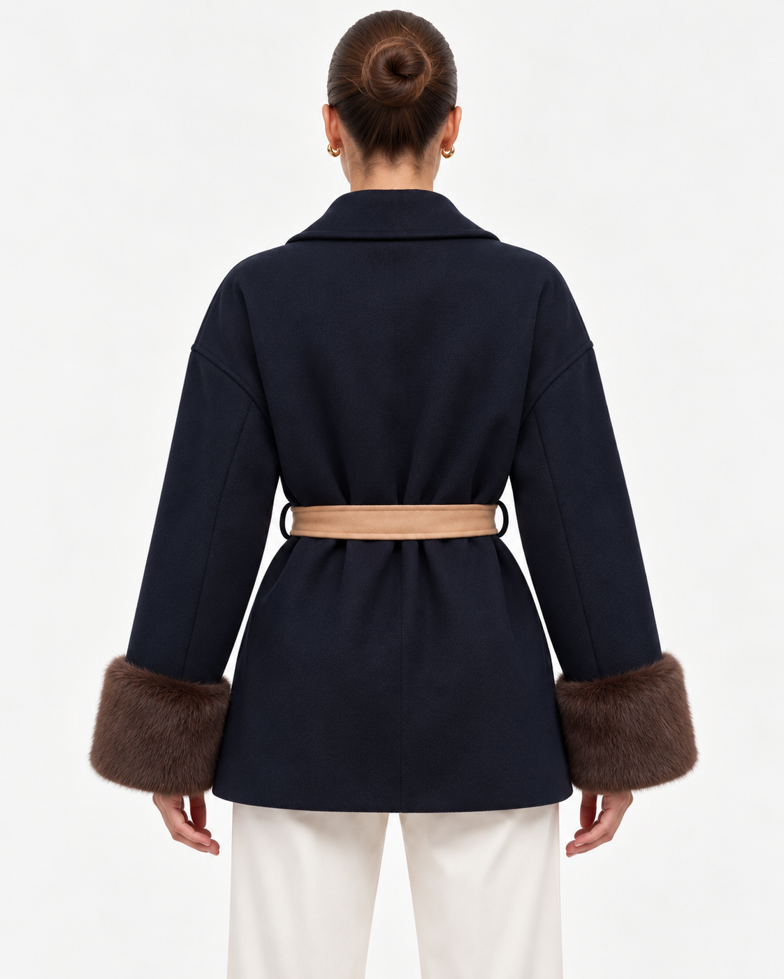 The Waldorf Navy Wrap Jacket | Faux Fur Cuff Coat