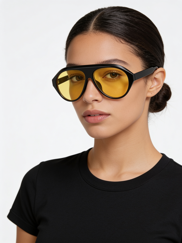 Vintage-Inspired Oversized Aviator Glasses with Amber Tinted Lenses