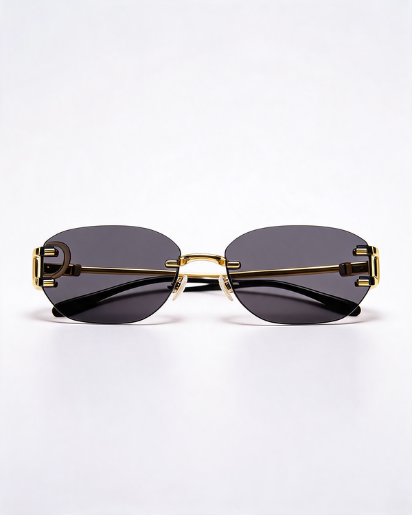 Rimless Oval Sunglasses with Gold Frame