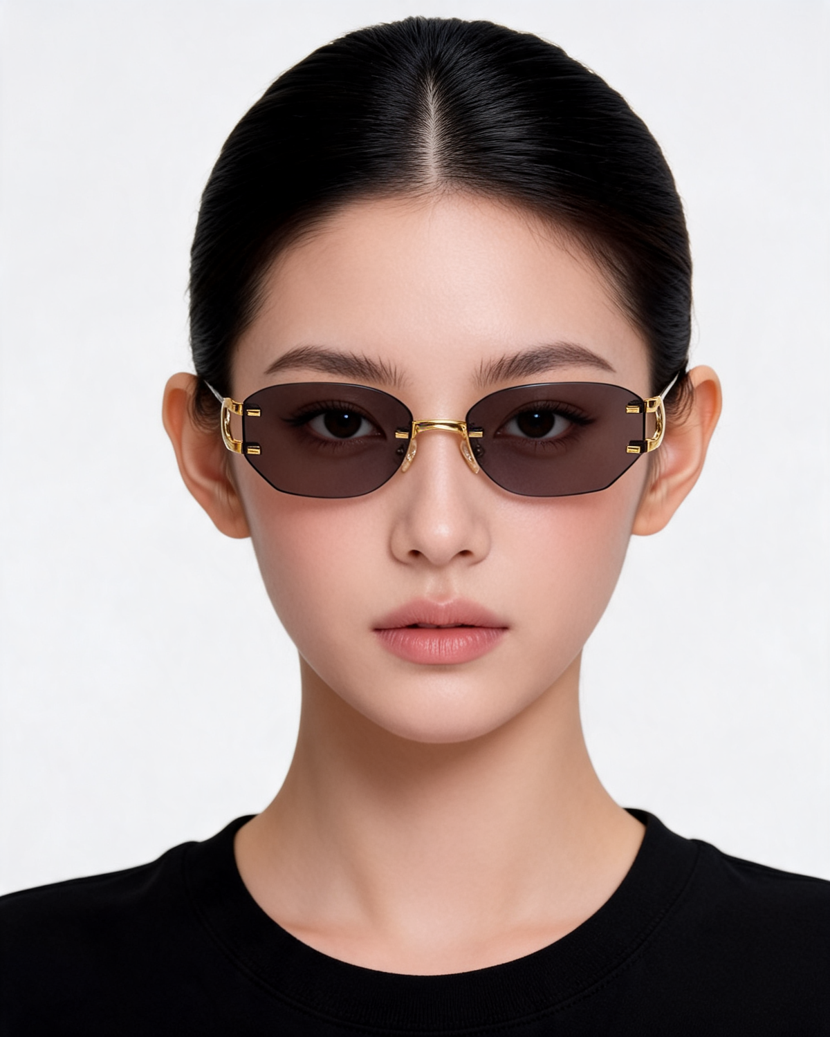 Rimless Oval Sunglasses with Gold Frame